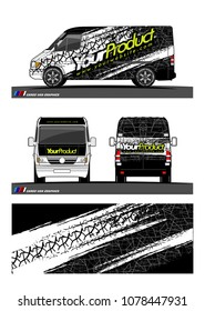 Cargo van graphic vector. abstract grunge tire track background design for vehicle vinyl wrap 
