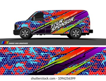 Cargo van graphic vector. abstract grunge background design for vehicle vinyl wrap 