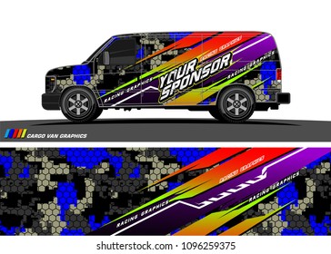Cargo van graphic vector. abstract grunge background design for vehicle vinyl wrap 
