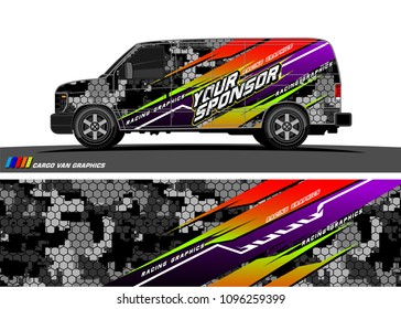 Cargo van graphic vector. abstract grunge background design for vehicle vinyl wrap 