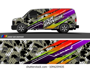 Cargo van graphic vector. abstract grunge background design for vehicle vinyl wrap 