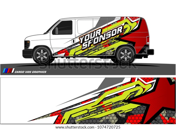 Cargo van graphic\
vector. abstract star shape with modern camouflage design for\
vehicle vinyl wrap \
