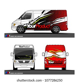 Cargo van graphic vector in front, back and side view. abstract racing shape with modern camouflage design for vehicle vinyl wrap 
