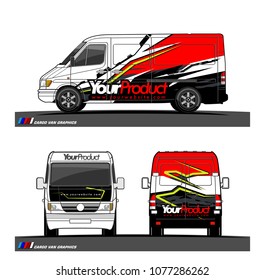 Cargo van graphic vector in front, back and side view. abstract racing shape with modern camouflage design for vehicle vinyl wrap 
