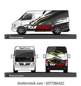 Cargo van graphic vector in front, back and side view. abstract racing shape with modern camouflage design for vehicle vinyl wrap 
