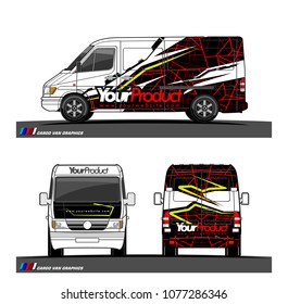 Cargo van graphic vector in front, back and side view. abstract racing shape with modern camouflage design for vehicle vinyl wrap 
