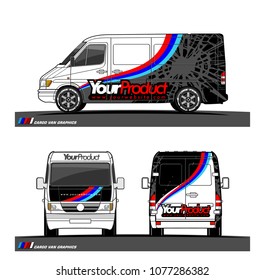 Cargo van graphic vector in front, back and side view. abstract racing shape with modern camouflage design for vehicle vinyl wrap 
