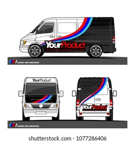 Cargo van graphic vector in front, back and side view. abstract racing shape with modern camouflage design for vehicle vinyl wrap 
