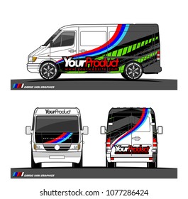 Cargo van graphic vector in front, back and side view. abstract racing shape with modern camouflage design for vehicle vinyl wrap 
