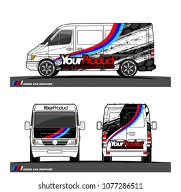 Cargo van graphic vector in front, back and side view. abstract racing shape with modern camouflage design for vehicle vinyl wrap 
