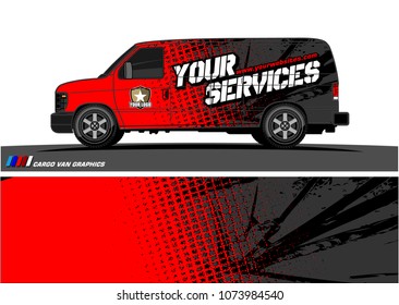 Cargo van graphic vector. grunge background  design for vehicle vinyl wrap and car branding
