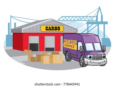 cargo van illustration at the port