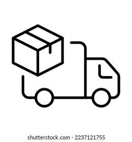 Cargo van line icon. Truck, garbage disposal, car, box, delivery, fragile goods. Delivery concept. Vector line icon on white background