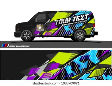 Cargo van Livery graphic vector. abstract racing shape with grunge background design for vehicle vinyl wrap 