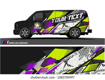 Cargo van Livery graphic vector. abstract racing shape with grunge background design for vehicle vinyl wrap 