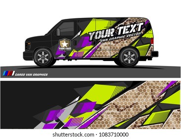 Cargo van Livery graphic vector. abstract racing shape with grunge background design for vehicle vinyl wrap 