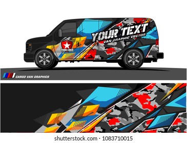 Cargo van Livery graphic vector. abstract racing shape with grunge background design for vehicle vinyl wrap 