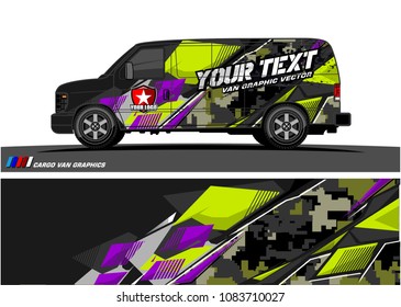 Cargo van Livery graphic vector. abstract racing shape with grunge background design for vehicle vinyl wrap 