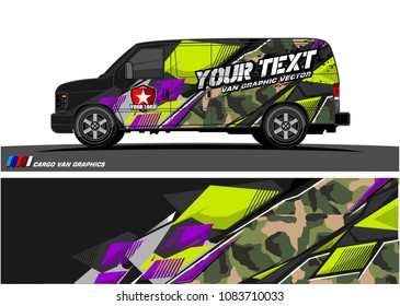 Cargo van Livery graphic vector. abstract racing shape with grunge background design for vehicle vinyl wrap 