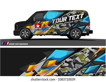 Cargo van Livery graphic vector. abstract racing shape with grunge background design for vehicle vinyl wrap 