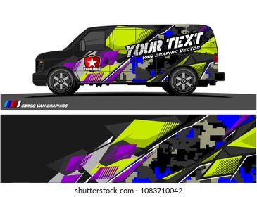 Cargo van Livery graphic vector. abstract racing shape with grunge background design for vehicle vinyl wrap 