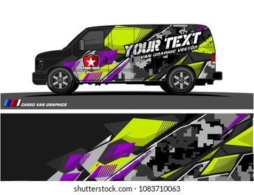 Cargo van Livery graphic vector. abstract racing shape with grunge background design for vehicle vinyl wrap 