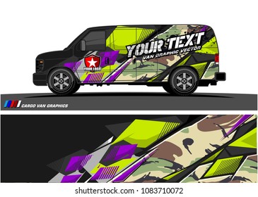Cargo van Livery graphic vector. abstract racing shape with grunge background design for vehicle vinyl wrap 