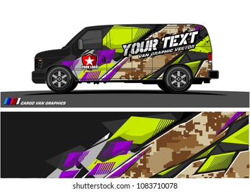 Cargo van Livery graphic vector. abstract racing shape with grunge background design for vehicle vinyl wrap 