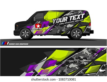 Cargo van Livery graphic vector. abstract racing shape with grunge background design for vehicle vinyl wrap 
