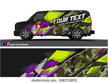 Cargo van Livery graphic vector. abstract racing shape with grunge background design for vehicle vinyl wrap 
