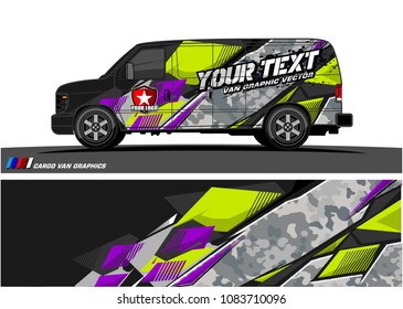 Cargo van Livery graphic vector. abstract racing shape with grunge background design for vehicle vinyl wrap 