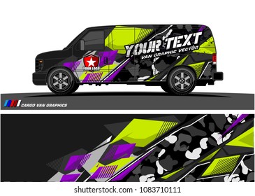 Cargo van Livery graphic vector. abstract racing shape with grunge background design for vehicle vinyl wrap 