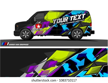 Cargo van Livery graphic vector. abstract racing shape with grunge background design for vehicle vinyl wrap 