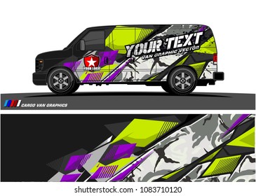 Cargo van Livery graphic vector. abstract racing shape with grunge background design for vehicle vinyl wrap 