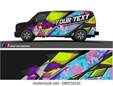 Cargo van Livery graphic vector. abstract racing shape with grunge background design for vehicle vinyl wrap 