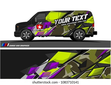 Cargo van Livery graphic vector. abstract racing shape with grunge background design for vehicle vinyl wrap 