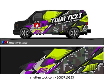 Cargo van Livery graphic vector. abstract racing shape with grunge background design for vehicle vinyl wrap 