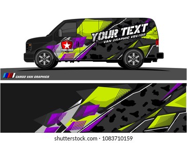 Cargo van Livery graphic vector. abstract racing shape with grunge background design for vehicle vinyl wrap 