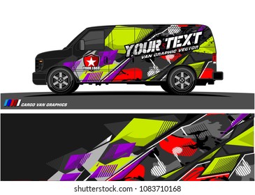 Cargo van Livery graphic vector. abstract racing shape with grunge background design for vehicle vinyl wrap 