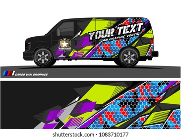 Cargo van Livery graphic vector. abstract racing shape with grunge background design for vehicle vinyl wrap 