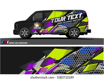 Cargo van Livery graphic vector. abstract racing shape with grunge background design for vehicle vinyl wrap 