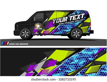 Cargo van Livery graphic vector. abstract racing shape with grunge background design for vehicle vinyl wrap 