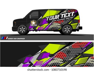 Cargo van Livery graphic vector. abstract racing shape with grunge background design for vehicle vinyl wrap 
