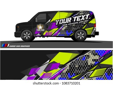 Cargo van Livery graphic vector. abstract racing shape with grunge background design for vehicle vinyl wrap 