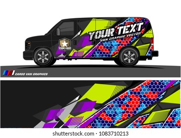 Cargo van Livery graphic vector. abstract racing shape with grunge background design for vehicle vinyl wrap 