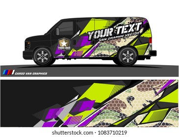 Cargo van Livery graphic vector. abstract racing shape with grunge background design for vehicle vinyl wrap 