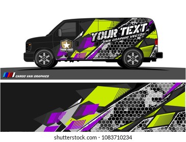 Cargo van Livery graphic vector. abstract racing shape with grunge background design for vehicle vinyl wrap 