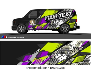 Cargo van Livery graphic vector. abstract racing shape with grunge background design for vehicle vinyl wrap 
