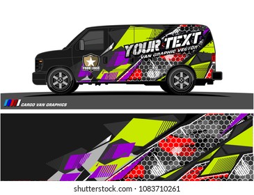 Cargo van Livery graphic vector. abstract racing shape with grunge background design for vehicle vinyl wrap 
