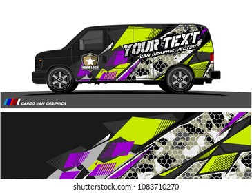 Cargo van Livery graphic vector. abstract racing shape with grunge background design for vehicle vinyl wrap 